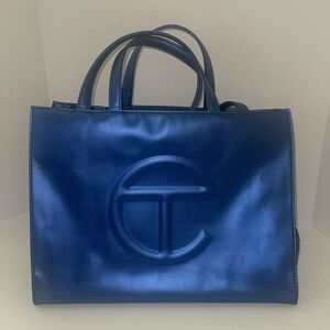 Metallic cobalt blue Medium Teflar shopping bag
